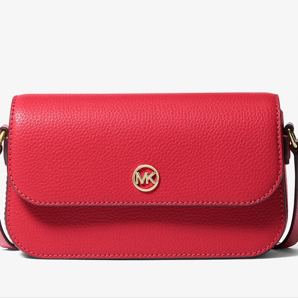 MICHAEL KORS - Jet Set Travel Small Flap Pebbled Leather Crossbody Bag RED - Picture 5 of 7